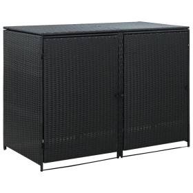 Copribidone Doppio per Spazzatura Polyrattan Nero 148x80x111 cm