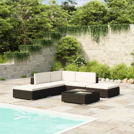 Set Divani da Giardino 6 pz con Cuscini in Polyrattan Nero