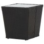 Tavolino Nero 41,5x41,5x43 cm in Polyrattan e Vetro Temperato