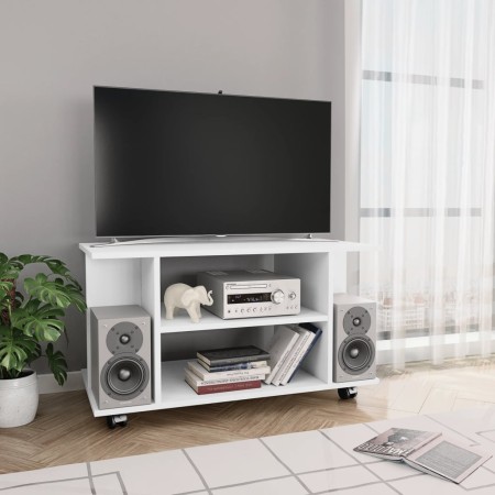 Mobile TV con Ruote Bianco 80x40x45 cm in Legno Multistrato