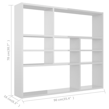 Scaffale a Parete Bianco Lucido 90x16x78 cm Legno Multistrato