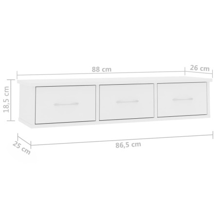 Scaffale con Cassetti a Parete Bianco 88x26x18,5 cm Multistrato