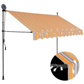 Tenda da Sole Retrattile Manuale con LED 300 cm Gialla e Blu