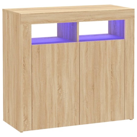 Credenza con Luci LED Rovere Sonoma 80x35x75 cm