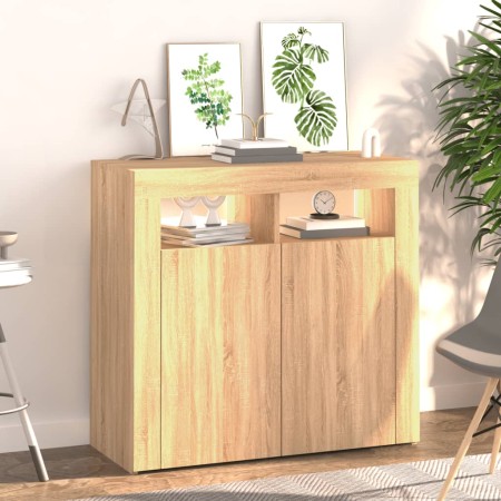 Credenza con Luci LED Rovere Sonoma 80x35x75 cm