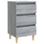 Comodino con Gambe in Legno Massello Grigio Sonoma 40x35x69 cm