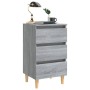 Comodino con Gambe in Legno Massello Grigio Sonoma 40x35x69 cm