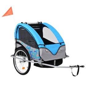 Rimorchio per Bici e Passeggino 2 in 1 Blu e Grigio