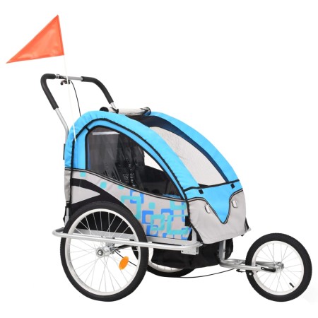 Rimorchio per Bici e Passeggino 2 in 1 Blu e Grigio