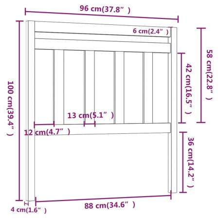 Testiera per Letto Bianca 96x4x100 cm in Legno Massello di Pino