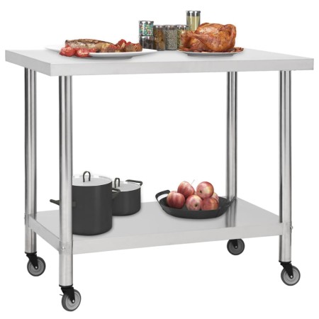 Tavolo da Lavoro Cucina con Ruote 80x60x85 cm in Acciaio Inox