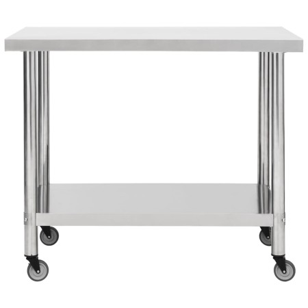 Tavolo da Lavoro Cucina con Ruote 80x60x85 cm in Acciaio Inox