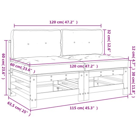 Divani Centrali con Cuscini 2 pz in Legno Massello di Douglas