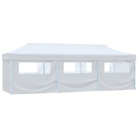 Tenda Pieghevole Pop-Up con 8 Pareti Laterali 3x9 m Bianca