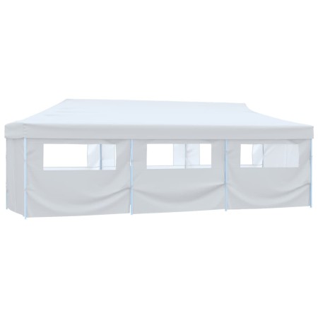 Tenda Pieghevole Pop-Up con 8 Pareti Laterali 3x9 m Bianca