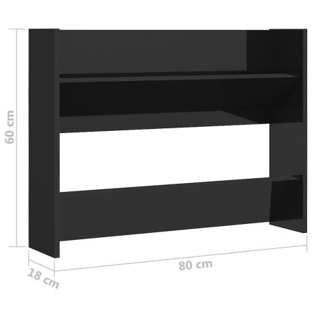 Scarpiera a Muro Nero Lucido 80x18x60 cm in Legno Multistrato