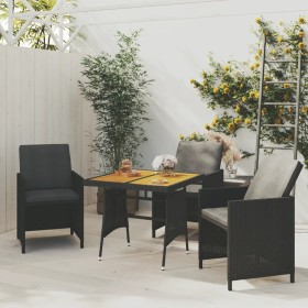 Tavolo Giardino Nero 70x70x72 cm Polyrattan e Massello d'Acacia