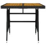 Tavolo Giardino Nero 70x70x72 cm Polyrattan e Massello d'Acacia