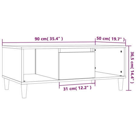 Tavolino da Salotto Bianco 90x50x36,5 cm in Legno Multistrato