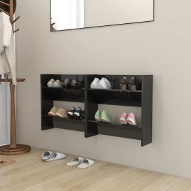 Scarpiere a Muro 2pz Nero Lucido 60x18x60cm Legno Multistrato