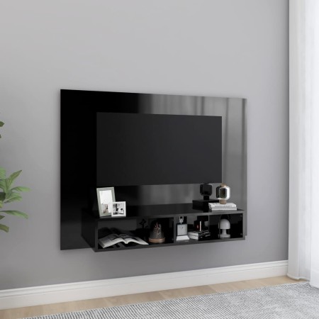 Mobile TV a Muro Nero Lucido 120x23,5x90 cm Legno Multistrato