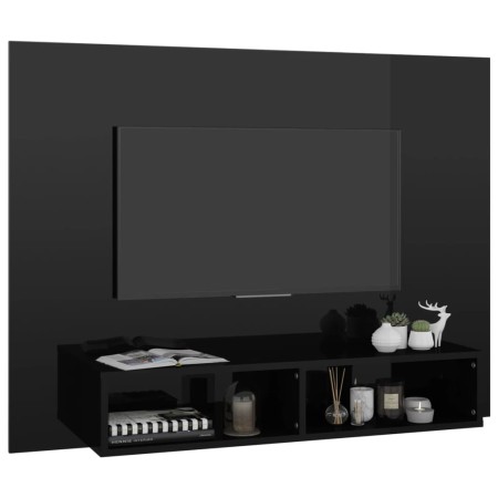 Mobile TV a Muro Nero Lucido 120x23,5x90 cm Legno Multistrato