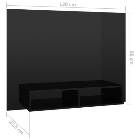 Mobile TV a Muro Nero Lucido 120x23,5x90 cm Legno Multistrato