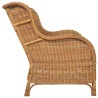 Poltrona con Cuscino Marrone Chiaro in Rattan Naturale e Lino