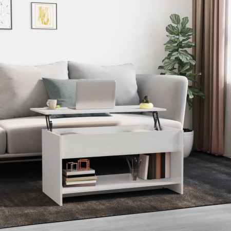 Tavolino Salotto Bianco Lucido 102x50x52,5 cm Legno Multistrato