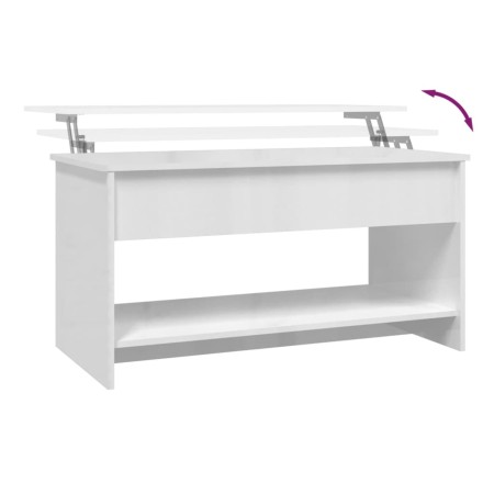 Tavolino Salotto Bianco Lucido 102x50x52,5 cm Legno Multistrato