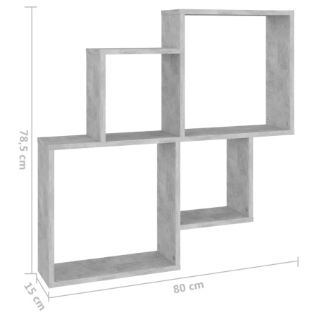 Mensola Muro Cubo Grigio Cemento 80x15x78,5cm Legno Multistrato