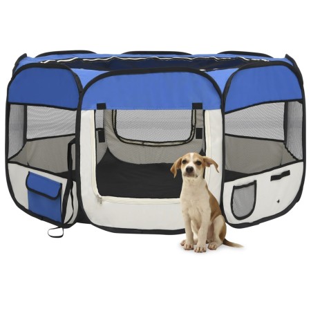 Box per Cani Pieghevole con Borsa Trasporto Blu 125x125x61 cm