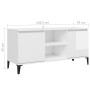 Mobile TV con Gambe in Metallo Bianco Lucido 103,5x35x50 cm