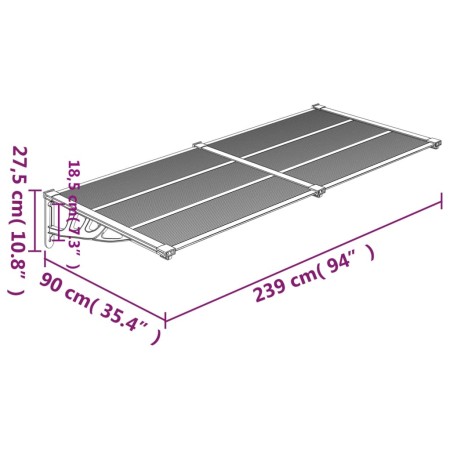 Tettoia per Porta Grigio e Trasparente 239x90 cm Policarbonato