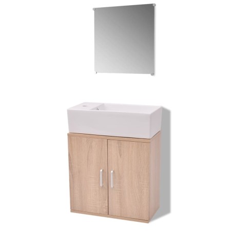 Set Mobili da Bagno con Lavabo 3 pz Beige