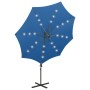 Ombrellone a Sbalzo con Palo e Luci a LED Azzurro 300 cm