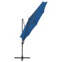 Ombrellone a Sbalzo con Palo e Luci a LED Azzurro 300 cm