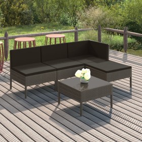 Set Divani da Giardino 5 pz con Cuscini in Polyrattan Grigio