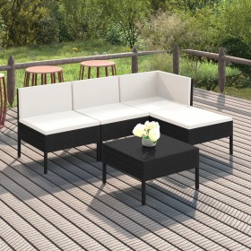 Set Divani da Giardino 5 pz con Cuscini in Polyrattan Nero