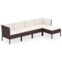 Set Divani da Giardino 5 pz con Cuscini in Polyrattan Marrone