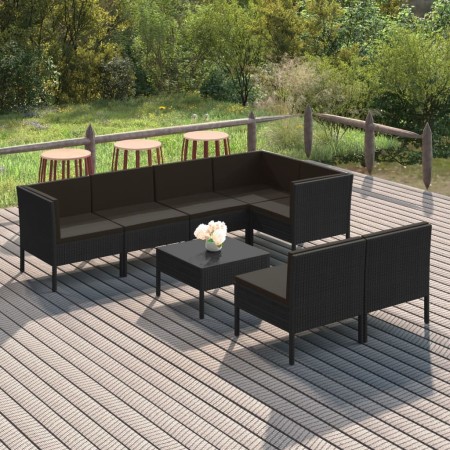 Set Divani da Giardino 8 pz con Cuscini in Polyrattan Nero