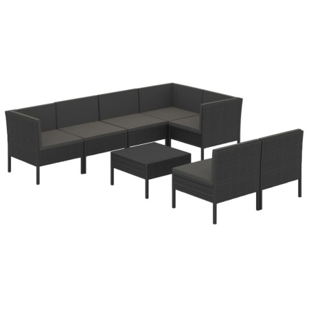 Set Divani da Giardino 8 pz con Cuscini in Polyrattan Nero