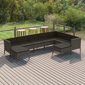 Set Divani da Giardino 9 pz con Cuscini in Polyrattan Grigio