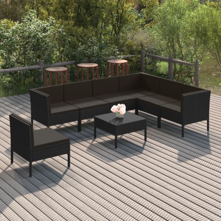 Set Divani da Giardino 8 pz con Cuscini in Polyrattan Nero