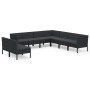 Set Divani da Giardino 9 pz con Cuscini in Polyrattan Nero