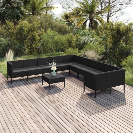 Set Divani da Giardino 11 pz con Cuscini in Polyrattan Nero