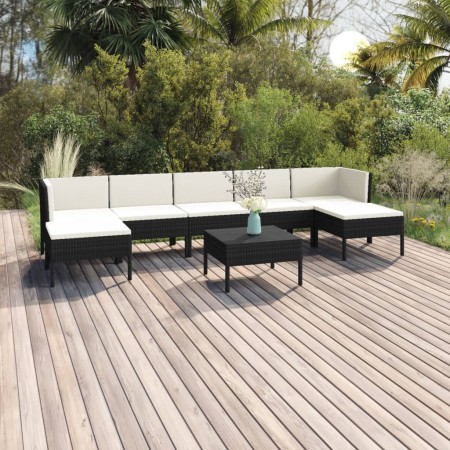 Set Divani da Giardino 8 pz con Cuscini in Polyrattan Nero