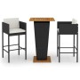 Set Bar da Giardino 3 pz con Cuscini Polyrattan Nero