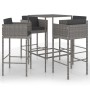 Set da Bar da Giardino 5 pz con Cuscini in Polyrattan Grigio