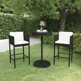 Set Bar da Giardino 3 pz con Cuscini Polyrattan Nero